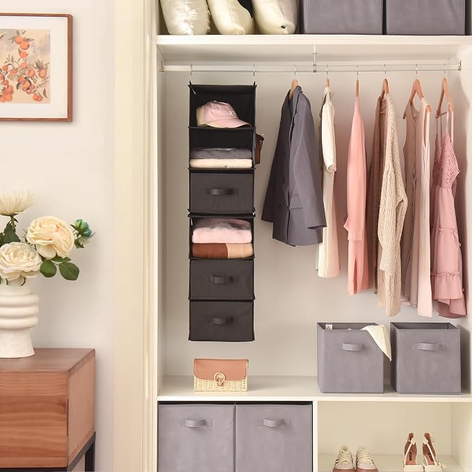 GRANNY SAYS Hanging Closet Organizer, 5 Drawers, 6 Shelves, 4 Pockets | Hanging Closet Organizer with 5 Different Drawer Designs, 6 Shelves & Reinforced Structure for Organized Small Spaces, Black - Image 2