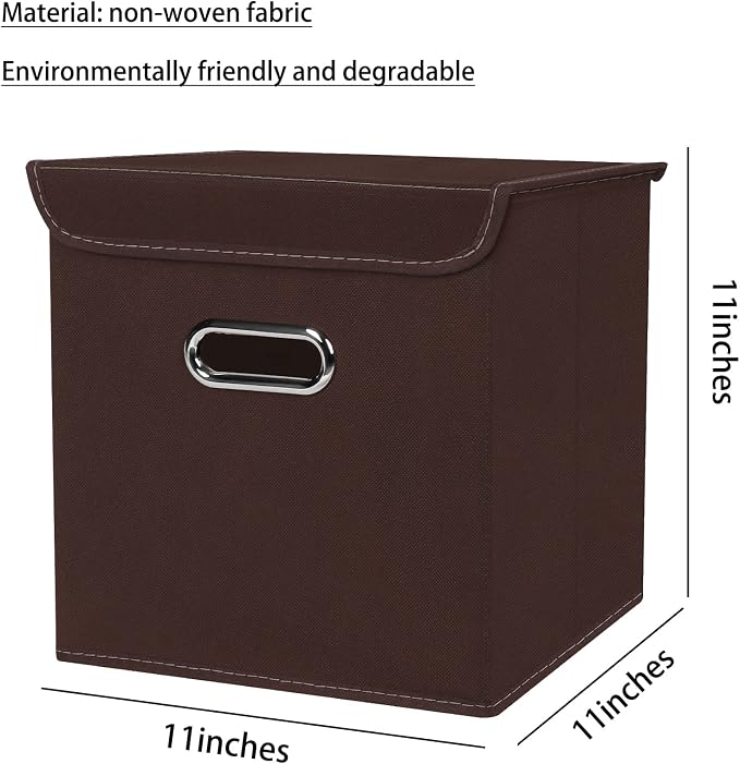 Closet Organizers Fabric Storage Bins With Lids Collapsible Cube Storages Organizer Basket With Handles,Storage Boxes for Clothes Storage,Office,Toys,3 Pack,（Coffee - Image 2