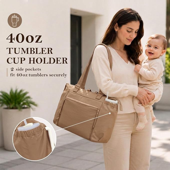 MOMINSIDE Diaper Bag Tote with Changing Station Convertible Diaper Bag Backpack Tote pañaleras para bebe Large Baby Bag, Hospital Bag Mommy Bag Travel Diaper Bag for Mom, 16 Pockets, Light Brown - Image 2