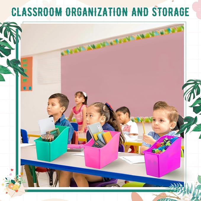 Geetery 50 Pcs Book Bin for Classroom with Labels Stackable Plastic Organizing Bins 11.5 x 5.4 x 7.5 in Book Holders Storage Bins Box Baskets for Classroom Library Home (Bright Color) - Image 6