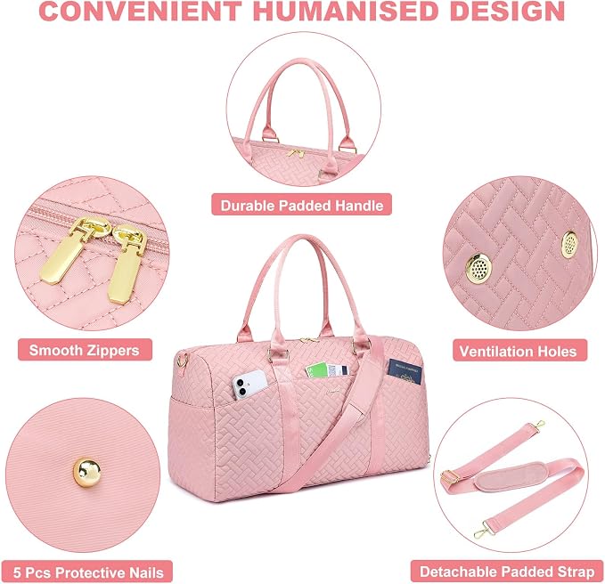 Women Weekender Travel Duffle Bag: Travel Duffel Overnight Bags with Shoe Compartment Large Carry on Tote with Toiletry Bag Weekend Traveling Yoga Gym Hospital Bag for Women with Wet Pocket Pink - Image 6