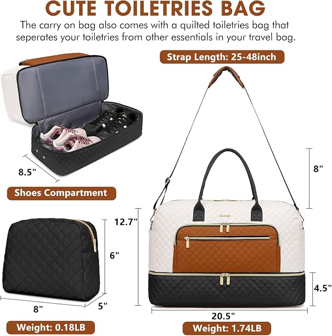 Travel Duffle Bag Weekender for Women - Carry-On Overnight Bag Personal Item Bag with Shoe Compartment & Wet Pocket Large Weekend Tote Bags with Toiletry Bag Hospital Bags for Labor and Delivery - Image 2