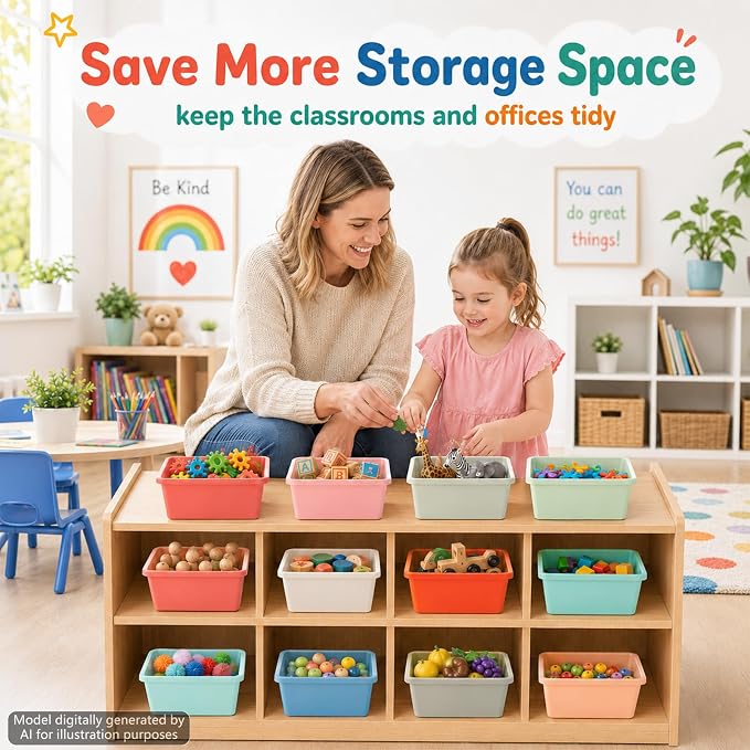 gisgfim 24 Pack Plastic Cubby Storage Bins Crew Toy Stackable Bin Classroom Plastic Cubby Bins Stackable Storage Containers Classroom Book Bin for Student Teacher School Office Home(Boho) - Image 5