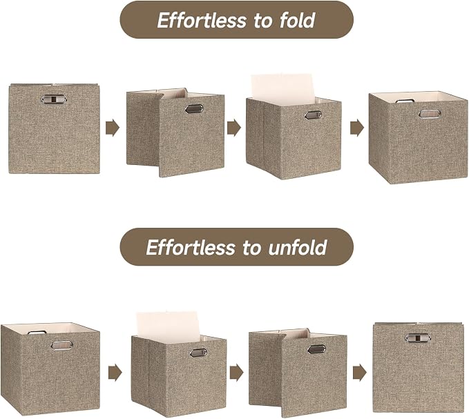 Posprica Collapsible Storage Bins,13×13 Foldable Storage Cube Boxes Fabric Drawer Fabric Storage Bins Vinyl Record Light Coffee, 4 Pack - Image 3