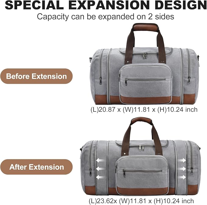 Litvyak 50L Canvas Duffle Bag for Travel Weekender Gym Overnight Carry-on | Expandable, Eco Certified, Leather Accents, Toiletry Bag Inclued, Travel Weekend Luggage Sports Duffel Bag for Women Men - Image 3