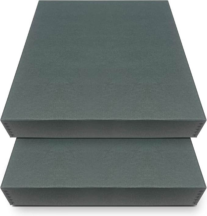 Golden State Art, Archival Storage Box, Gray, 16.75x20.75x3 Inch, Pack of 2 | Acid-Free Museum Box with Metal Edge Corner, for Storing Artwork Photos Documents Prints Arts And Crafts by GoldenStateArt