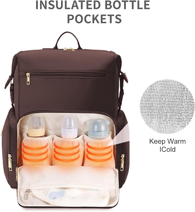 CEI-CEI Neoprene Diaper Bag Backpack with Insulated Pockets, Large Newborn Baby Maternity Bags Travel Tote with Changing Pad - Image 2