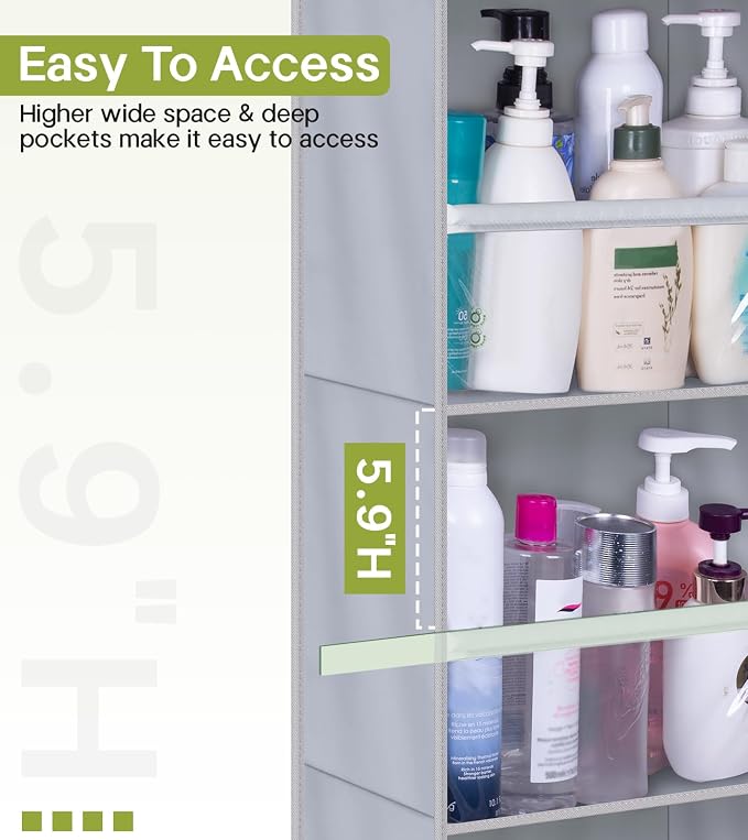 AOODA Over the Door Organizer, Large Capacity Closet Door Hanging Organizer, Clear Deep Pockets Baby Storage for Nursery, Bathroom, Bedroom, Pantry, Diapers (Grey) - Image 4