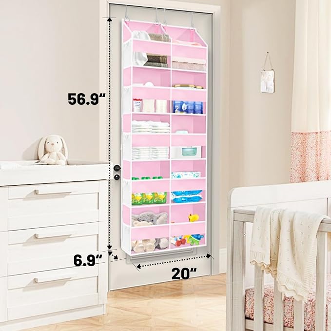 Pink Over The Door Organizer 5 Tiers, Extra Large Behind Door Storage of 10 Compartments, 50 lbs Weight Capacity Over The Door Storage for Closet, Diaper Organizer - Image 5