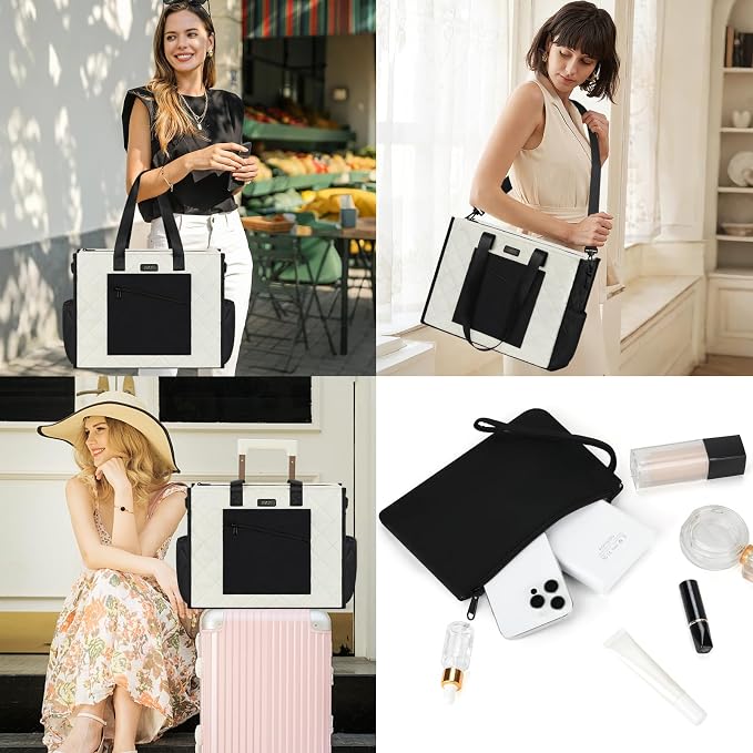 IBFUN Utility Tote Bag with 24 Pockets, Large Teacher Travel Tote for Women | Large Work Tote Bag 2pcs with Zipper for Travel Daily School Teacher Nurse, Large Lightweight Laptop Shoulder Bag Handbag - Image 2