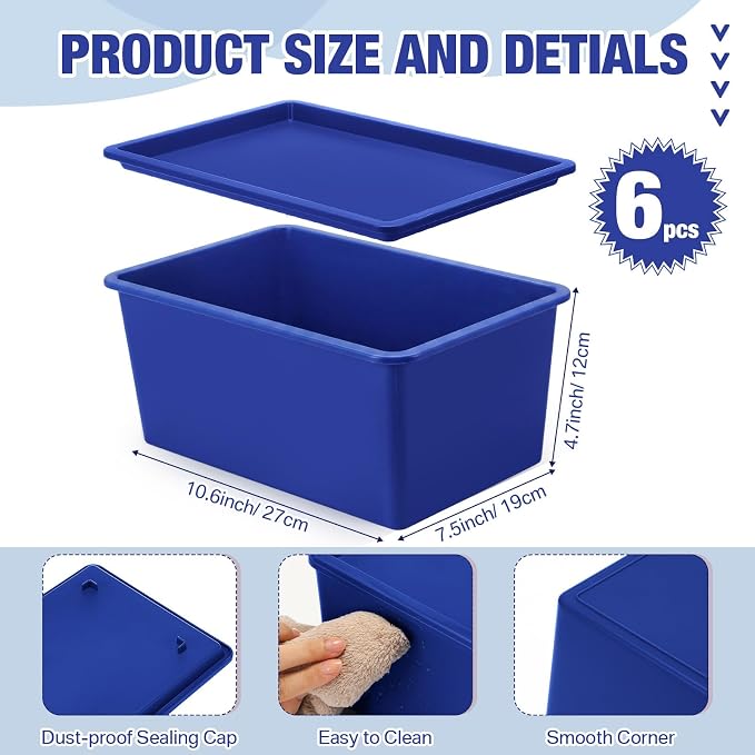 6 Pcs Small Plastic Storage Bins with Lids,Blue Series - Image 2