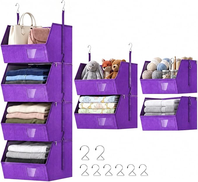 Hanging Closet Organizer, Detachable Hanging Storage Shelves | Reinforced Side Panels, Dorm Closet Organizer, RV Closet Organizers and Storage, Organizer for Clothes, Sweaters,Socks Purple by Unknown