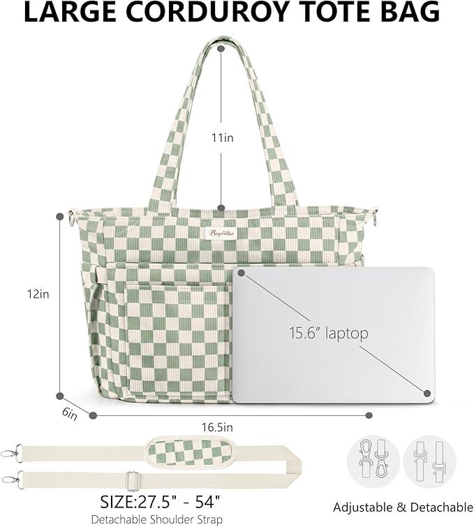 Bagstellar Corduroy Tote Bag for Women, 17 Pockets Laptop Work Tote Purse | Large 15.6” Computer Bag w/ 40oz Cup Holder & Strap, Zipper Teacher Nurse Bible Shoulder Bag for School Travel College Office - Image 2