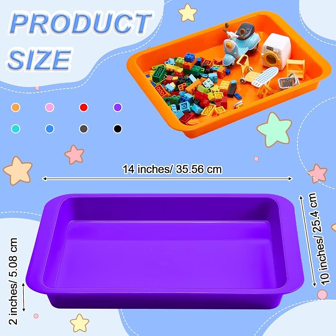 Tatuo 16 Pack Large Colorful Plastic Art Trays for Kids 14 x 10 x 2 Inch | Multicolor Activity Craft Trays,Stackable Art Serving Tray Organizer for School DIY Projects Beads, Painting, Jewelry - Image 2