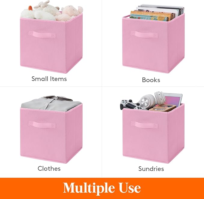 Lifewit Storage Cubes, 11 Inch Organizer Bins, 18L Pink, 12 Packs | Foldable Decorative Fabric Storage Baskets for Organizing Home Organizers with Handles for Shelves, Closet - Image 4