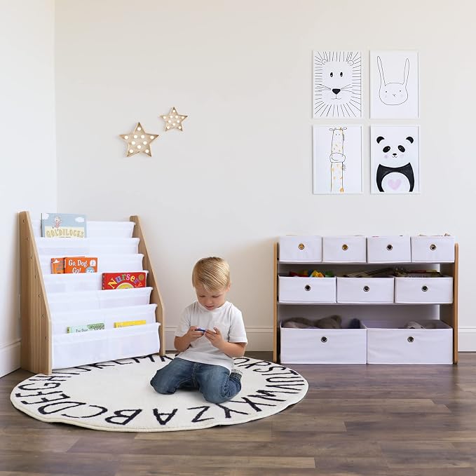Humble Crew Kids Toy Organizer with 9 Fabric Bins, 3 Tier Storage Shelf | Sturdy wood and steel toddler frame, collapsible containers, wall anchor anti-tip safety kit for playroom, bedroom, classroom - Image 4