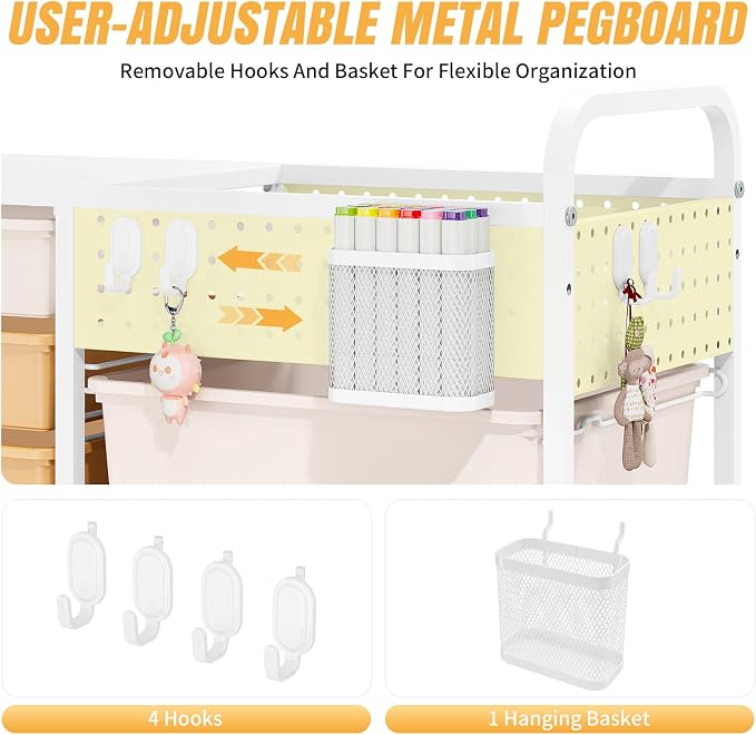 14 Drawer Rolling Storage Cart with Tabletop and Pegboard for Craft Color | Easy Setup, Large Capacity, Sturdy Build, Smooth Mobility, For classroom, office and dorm supplies - Image 6