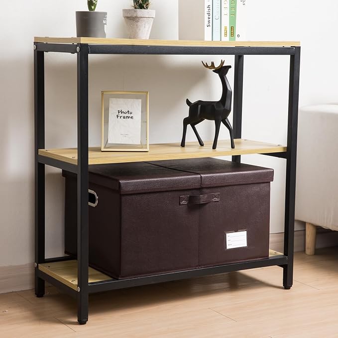Collapsible Storage Box with Lid [3-Pack] Leather Fabric Foldable Storage Bin Organizer Container Basket Cube with Cover for Home Bedroom Closet Office Nursery Brown(22.8X15.7X11.8) - Image 2