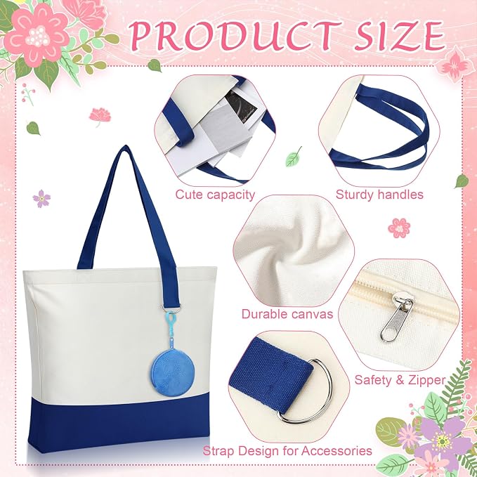 Sanwuta Canvas Tote Bags Bulk with Zipper and Plush Coin Purses 18.5" Reusable Cotton Shopping Bags with Handle for DIY Craft - Image 4