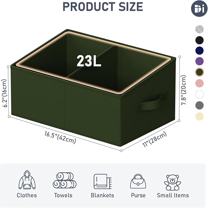 DIMJ Large Closet Shelf Organizer Bins 8 Packs with Handles and Divider, Fabric Trapezoid Storage Baskets, Foldable Clothes Containers Box for Shelf, Towel, Book, Toy, Purse, Hats, Green - Image 2