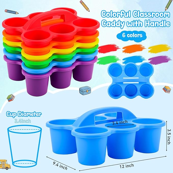 Novabright 12 Pack Classroom Caddy, Stackable Plastic Caddy Storage Basket with Handle for Kids, Table Desk Office Arts, Crafts, Crayon, Marker, Pencil, School Supplies (Assorted Colors) - Image 3