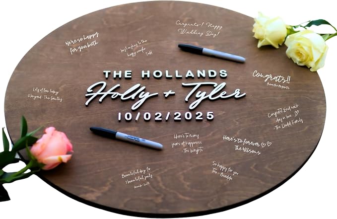 Personalized Round Guest Book Alternative Sign, Unique Guest Book Sign, Custom Alternative Guest Book, Wooden Guest Book, Wedding Ceremony Guestbook Sign (Design 6) by Obsidian+Home+Creations