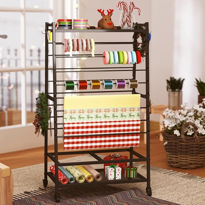 Ribbon Holder-Ribbon Organizer, Double-Sided Ribbon Holder Organizer Rack,Large Capacity Rolling Gift Wrap Rack Ribbon Organizer for Craft Room by Unknown