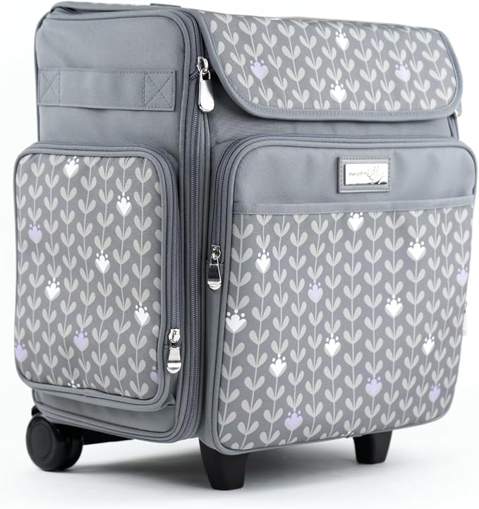 Everything Mary Rolling Scrapbook Tote – Grey Dots Foldable Craft Organizer Tote for Scrapbooking Supplies, Art Tools, Paper & Accessories – Portable Storage Bag by EverythingMary