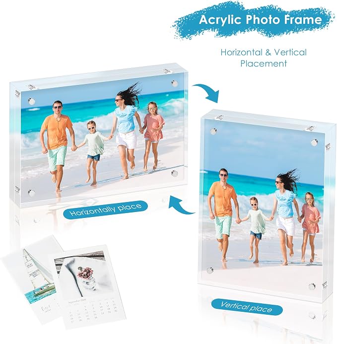 4x6 Acrylic Picture Frame Set of 3, 20mm Thick, Tabletop Display | Double-Sided Transparent Magnetic Frameless Photo Frame, for Photos, Fits Home, Office - Image 6