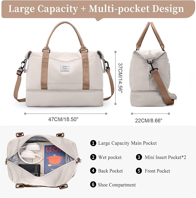 Weekender Bags for Women, Personal Item Travel Bag with Shoes Compartment | Overnight Travel Duffel Bag with Toiletry Bag, Airplane Friendly Carry-On Bag - Image 3