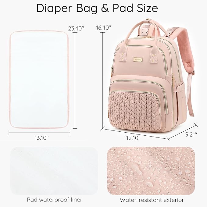 AIJIEKE Diaper Bag Backpack, Large Multi-functional Diaper Backpack, Pink | Waterproof lightweight baby backpack. With changing pad, stroller straps, insulated & wet/dry pockets. Mom & dad essential - Image 7