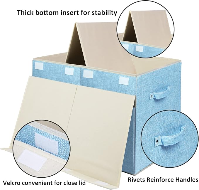 Large Toy Box Chest Storage with Flip-Top Lid, Kids Toy Storage Bin Boxes | Toy Chest with Rivets Handles for Kids, Boys, Girls, Nursery, Playroom, Living Room, Bedroom, 25"x 13" x 16" (Linen Blue) - Image 3