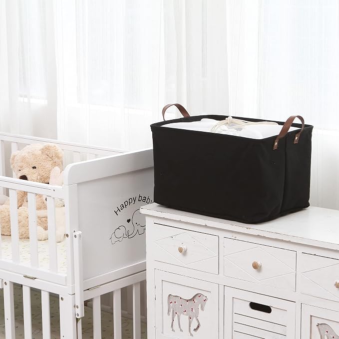 Hinwo 31L Large Canvas Storage Bin with Lid and Handles, 4-Pack | Collapsible Fabric Baskets, Closet Shelf Organizers, Containers for Clothing, Blankets, Toys, Bedding (Black) - Image 2