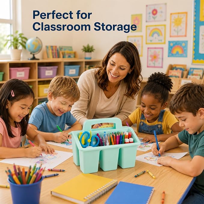 8 Pack Classroom Caddy Storage Basket with Handle 4 Compartment Storage Caddy Plastic Arts Crafts Caddies Protable Classroom Craft Caddies for Kids Schools Art Craft Supplies(Pastel) - Image 5