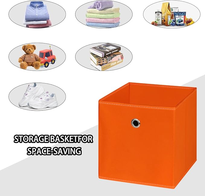 Foldable Storage Cubes Bins ,11 Inch Cloth Storage Cube Fabric Storage Box Cubes Organizer Baskets with Handles for Home Organizer Set of 6 (Orange) - Image 3