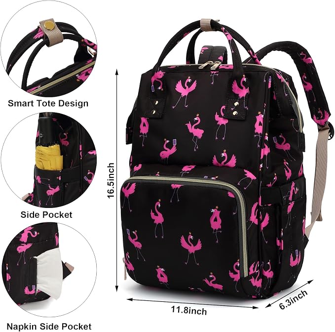 Flamingo Baby Diaper Bag Backpack for Women, Large Capacity Waterproof Maternity Travel Nappy Backpacks with Stroller Straps - Image 6