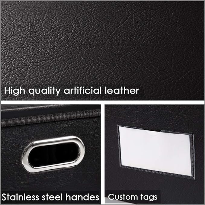 Foldable Storage Bins with Lids [5-Pack] Leather Fabric Collapsible Storage Boxes Organizer Containers Baskets Cube with Cover for Bedroom Closet Office Nursery Black (14.9x10.8x10) - Image 4
