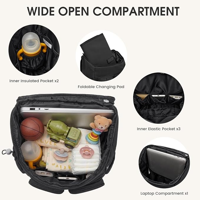 G4Free Diaper Bag Backpack for Moms Dads Travel Baby Bag with Pacifier Case & Insulated Pockets,Black - Image 4