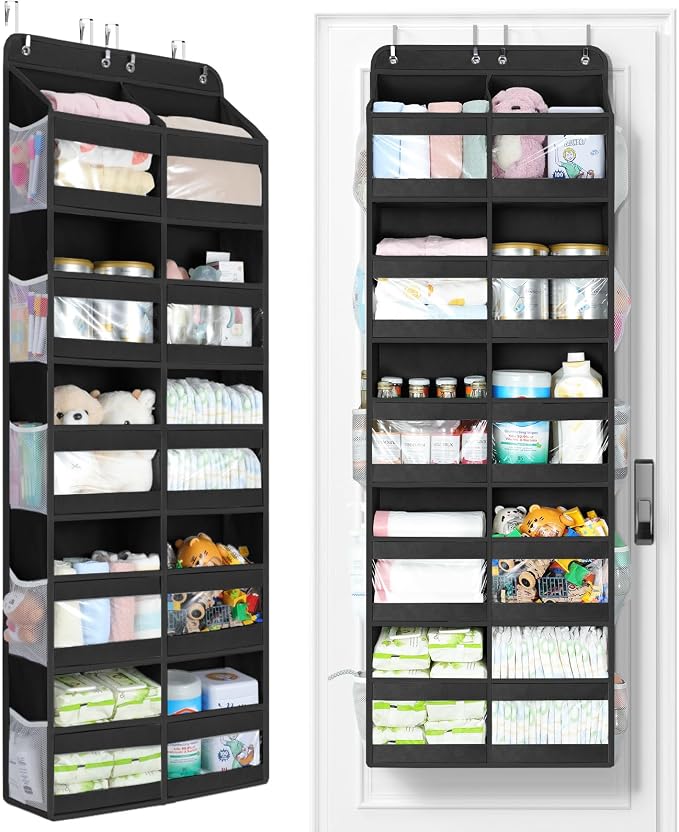 Yecaye 5-Tier Over The Door Organizer Dual-Column, 80lbs Load Over the Door Storage of 10 Compartments, Heavy Duty Door Organizer Hanging for Bedroom Closet Nursery Bathroom Pantry, Black, 2 Pack by Yecaye