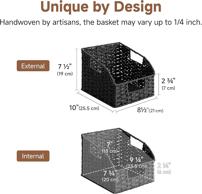 StorageWorks Pantry Organizers and Storage, Black Wicker Baskets, 2-Pack | Paper Rope Wicker Baskets with Handles, Handwoven Pantry Baskets for Shelves,Wicker Storage Baskets for Shelves,Black Baskets - Image 2
