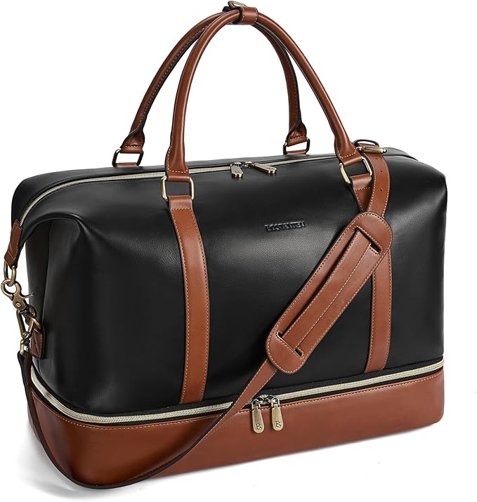 BOSTANTEN Weekender Bags for Women Leather Travel Duffle Bag | Shoe Compartment, Trolley Sleeve, Fits Under-seat, Airline-Friendly Carry-on Size, Weekend Getaways, Overnight, Road Trip by BOSTANTEN
