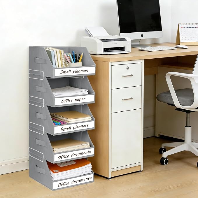 Closet Organizers and Storage - 5 Tier Shelf Organizer with Weekly Labels, Stackable Storage Bins with Metal Frame, Foldable Cube Bins, Home Baskets for Kids and Adults, Grey - Image 7