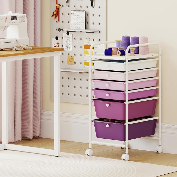 Giantex 6 Storage Drawer Cart Rolling Organizer Cart for Tools Scrapbook Paper Home Office School Multipurpose Mobile Utility Cart, Purple Gradient - Image 2