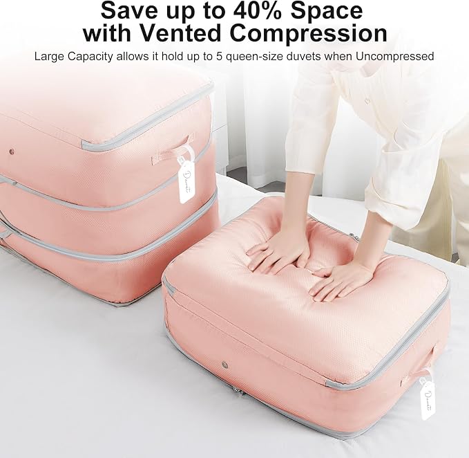 DIMJ Comforter Storage Bag - 110L Ultra Space Saving Self Compression Organize 6 Pack for Duvet, Pillow, Bedding, Blanket Storage Organizer Nylon Compression Bags - Image 3
