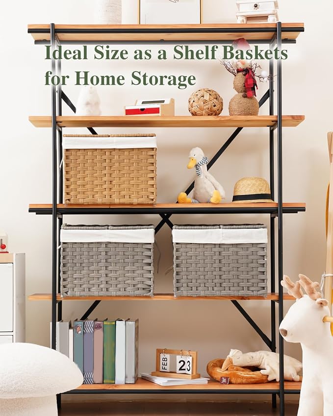 SETVSON Storage Basket with Lid, 9.2 Gal PE Rattan Trunk, Gray | Decorative PE Rattan Furniture Look for Bedroom, 2 Separate Lids, 2 Liners with Divider for Apparel & Essentials - Image 4