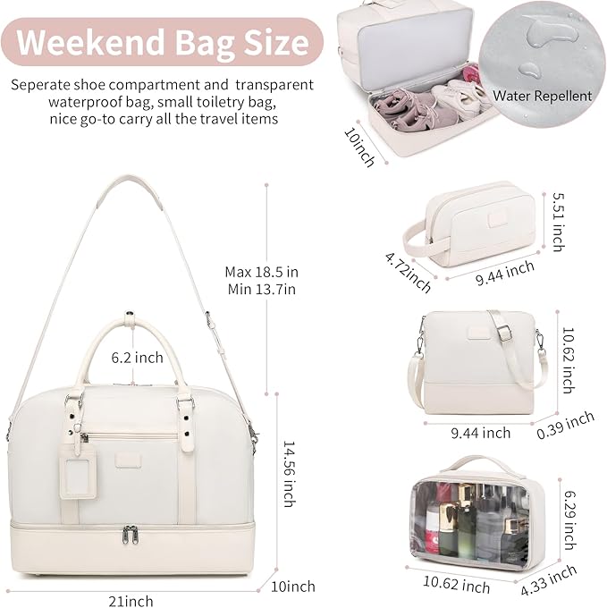 4PCS Weekender Bags for Women Large Overnight Weekend Travel Duffel Bags | Travel Bag Carry-on Tote Hospital Bag with Shoe Compartment Crossbody Toiletry Bag for Travel Business Gym Water Resistant - Image 3