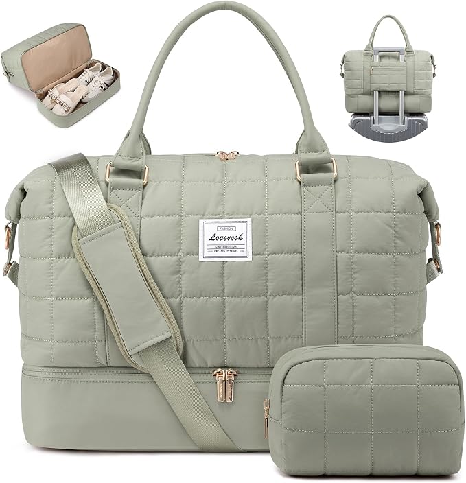 LOVEVOOK Travel Duffel Bag - Versatile Weekender Bag for Women, Puffer Carry On & Overnight Bag for Short Trips, Dark Green by LOVEVOOK