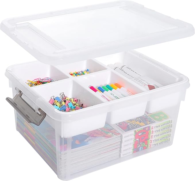 Citylife 17QT Clear Craft Organizers and Storage Box with Removable Tray | Stackable Art Supply Organizer Storage Bins with Lids for Beads, Markers, Sewing, Tools, Playdoh, Coloring Books, Made in USA by CITYLIFEHomeOrganization