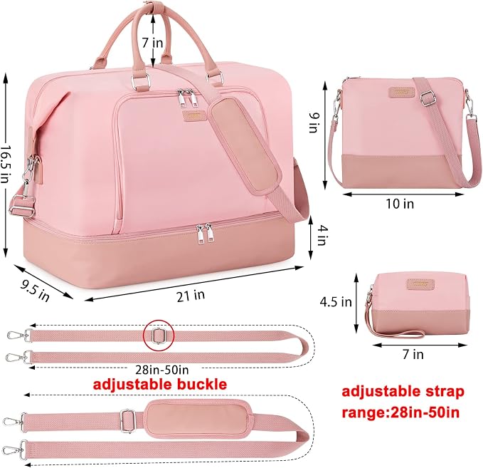 TIBES Travel Weekender Bag for Women, Overnight Bag with Shoe Compartment | 3PCS Large Travel Duffel Bag for Gym, Travel, Hospital, Business Trip, Carry On Tote, Wet & Dry Separation, Water Resistant - Image 7