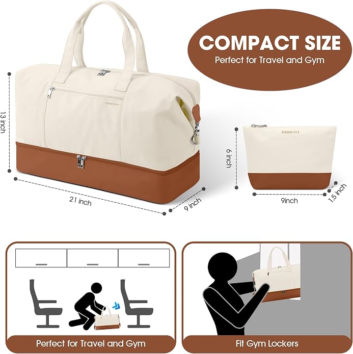 Women's Weekender bag Travel Duffel Bag with Shoe Compartment 21-inch Airline-Approved Carry-On, 2-Piece Overnight Bag Set Personal Item Luggage - Image 6